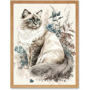 Artery8 Wall Art Print Blue Point Ragdoll Cat with Flowers Watercolour Art Framed in Light Oak Size: W12" x H16" Light Oak W12" x H16" Artery8 Wall Art Print Blue Point Ragdoll Cat with Flowers Watercolour Art Framed in Light Oak Size: W12" x H16" Light Oak W12" x H16"