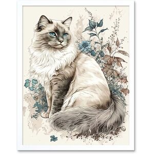 Artery8 Wall Art Print Blue Point Ragdoll Cat with Flowers Watercolour Art Framed in White Size: W12" x H16" White W12" x H16" Artery8 Wall Art Print Blue Point Ragdoll Cat with Flowers Watercolour Art Framed in White Size: W12" x H16" White W12" x H16"