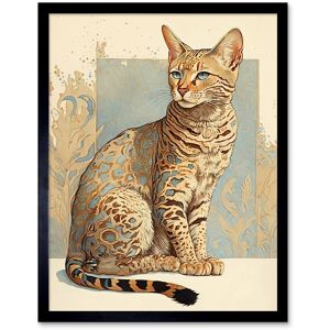 Artery8 Wall Art Print Ocicat Cat with Turquoise Rosette Pattern Fur Modern Watercolour Art Framed in Black Size: W12" x H16" Black W12" x H16" Artery8 Wall Art Print Ocicat Cat with Turquoise Rosette Pattern Fur Modern Watercolour Art Framed in Black Size: W12" x H16" Black W12" x H16"