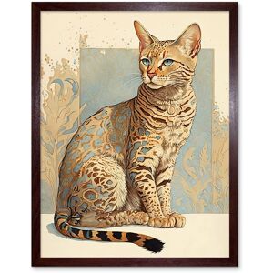 Artery8 Wall Art Print Ocicat Cat with Turquoise Rosette Pattern Fur Modern Watercolour Art Framed in Brown Size: W12" x H16" Brown W12" x H16" Artery8 Wall Art Print Ocicat Cat with Turquoise Rosette Pattern Fur Modern Watercolour Art Framed in Brown Size: W12" x H16" Brown W12" x H16"