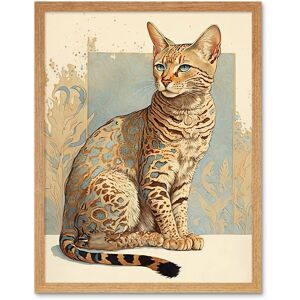 Artery8 Wall Art Print Ocicat Cat with Turquoise Rosette Pattern Fur Modern Watercolour Art Framed in Light Oak Size: W12" x H16" Light Oak W12" x H16" Artery8 Wall Art Print Ocicat Cat with Turquoise Rosette Pattern Fur Modern Watercolour Art Framed in Light Oak Size: W12" x H16" Light Oak W12" x H16"