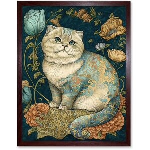 Artery8 Wall Art Print William Morris Inspired Cute Cat with Floral Pattern Fur & Flowers Colourful Modern Art Framed in Brown Size: W12" x H16" Brown W12" x H16" Artery8 Wall Art Print William Morris Inspired Cute Cat with Floral Pattern Fur & Flowers Colourful Modern Art Framed in Brown Size: W12" x H16" Brown W12" x H16"
