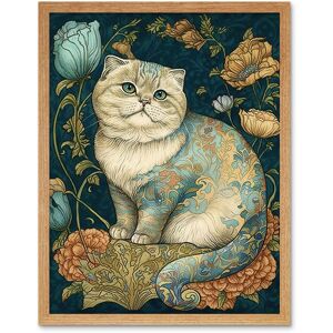 Artery8 Wall Art Print William Morris Inspired Cute Cat with Floral Pattern Fur & Flowers Colourful Modern Art Framed in Light Oak Size: W12" x H16" Light Oak W12" x H16" Artery8 Wall Art Print William Morris Inspired Cute Cat with Floral Pattern Fur & Flowers Colourful Modern Art Framed in Light Oak Size: W12" x H16" Light Oak W12" x H16"