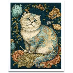Artery8 Wall Art Print William Morris Inspired Cute Cat with Floral Pattern Fur & Flowers Colourful Modern Art Framed in White Size: W12" x H16" White W12" x H16" Artery8 Wall Art Print William Morris Inspired Cute Cat with Floral Pattern Fur & Flowers Colourful Modern Art Framed in White Size: W12" x H16" White W12" x H16"