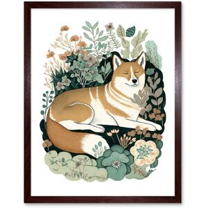 Artery8 Wall Art Print Shiba Inu Dog Lying in Flower Field Modern Stylised Art Framed in Brown Size: W12" x H16" Brown W12" x H16" Artery8 Wall Art Print Shiba Inu Dog Lying in Flower Field Modern Stylised Art Framed in Brown Size: W12" x H16" Brown W12" x H16"