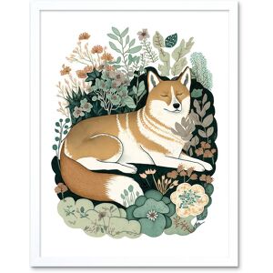Artery8 Wall Art Print Shiba Inu Dog Lying in Flower Field Modern Stylised Art Framed in White Size: W12" x H16" White W12" x H16" Artery8 Wall Art Print Shiba Inu Dog Lying in Flower Field Modern Stylised Art Framed in White Size: W12" x H16" White W12" x H16"