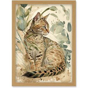 Artery8 Spotted Fur Coat Bengal Cat in Nature Pastel Watercolour Illustration Artwork Framed Wall Art Print A4 in Light Oak Light Oak Artery8 Spotted Fur Coat Bengal Cat in Nature Pastel Watercolour Illustration Artwork Framed Wall Art Print A4 in Light Oak Light Oak