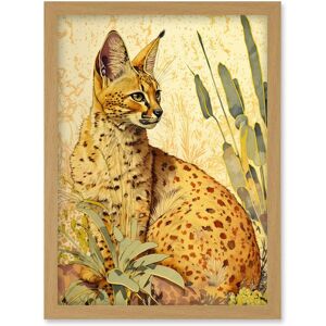 Artery8 Serval Cat in Nature Detailed Watercolour & Ink Bright Illustration Artwork Framed Wall Art Print A4 in Light Oak Light Oak Artery8 Serval Cat in Nature Detailed Watercolour & Ink Bright Illustration Artwork Framed Wall Art Print A4 in Light Oak Light Oak