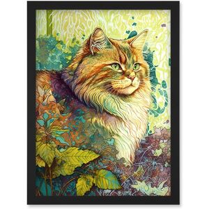 Artery8 Siberian Cat in Nature Vibrant Colourful Modern Portrait Illustration Artwork Framed Wall Art Print A4 in Black Black Artery8 Siberian Cat in Nature Vibrant Colourful Modern Portrait Illustration Artwork Framed Wall Art Print A4 in Black Black