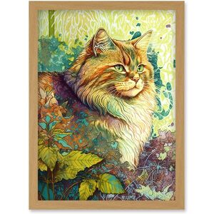 Artery8 Siberian Cat in Nature Vibrant Colourful Modern Portrait Illustration Artwork Framed Wall Art Print A4 in Light Oak Light Oak Artery8 Siberian Cat in Nature Vibrant Colourful Modern Portrait Illustration Artwork Framed Wall Art Print A4 in Light Oak Light Oak