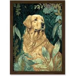 Artery8 Golden Retriever Dog in Nature Modern Watercolour Illustration Artwork Framed Wall Art Print A4 in Brown Brown Artery8 Golden Retriever Dog in Nature Modern Watercolour Illustration Artwork Framed Wall Art Print A4 in Brown Brown