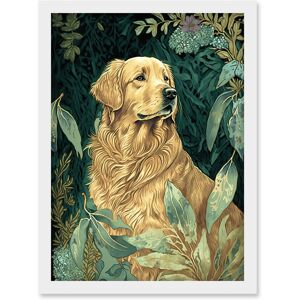 Artery8 Golden Retriever Dog in Nature Modern Watercolour Illustration Artwork Framed Wall Art Print A4 in White White Artery8 Golden Retriever Dog in Nature Modern Watercolour Illustration Artwork Framed Wall Art Print A4 in White White