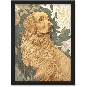 Artery8 Golden Retriever Dog in Nature Soft Pastel Colour Illustration Artwork Framed Wall Art Print A4 in Black Black Artery8 Golden Retriever Dog in Nature Soft Pastel Colour Illustration Artwork Framed Wall Art Print A4 in Black Black