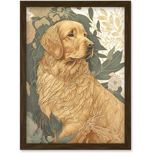 Artery8 Golden Retriever Dog in Nature Soft Pastel Colour Illustration Artwork Framed Wall Art Print A4 in Brown Brown Artery8 Golden Retriever Dog in Nature Soft Pastel Colour Illustration Artwork Framed Wall Art Print A4 in Brown Brown