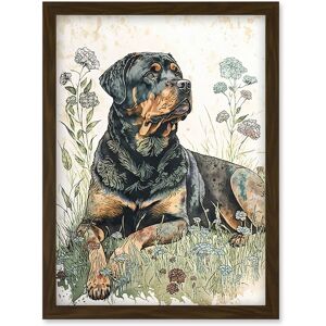 Artery8 Rottweiler Dog Lying in Wildflowers Bright Watercolour Illustration Artwork Framed Wall Art Print A4 in Brown Brown Artery8 Rottweiler Dog Lying in Wildflowers Bright Watercolour Illustration Artwork Framed Wall Art Print A4 in Brown Brown