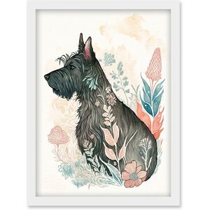 Artery8 Scottish Terrier Dog in Flower Field Bright Modern Multicoloured Watercolour Illustration Artwork Framed Wall Art Print A4 in White White Artery8 Scottish Terrier Dog in Flower Field Bright Modern Multicoloured Watercolour Illustration Artwork Framed Wall Art Print A4 in White White