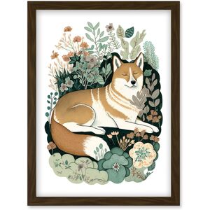 Artery8 Shiba Inu Dog Lying in Flower Field Modern Stylised Illustration Artwork Framed Wall Art Print A4 in Brown Brown Artery8 Shiba Inu Dog Lying in Flower Field Modern Stylised Illustration Artwork Framed Wall Art Print A4 in Brown Brown