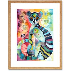 Artery8 Wall Art Print Striped Ring-Tailed Lemur Multicoloured Folk Art Watercolour Painting Artwork Framed 9X7 Inch in Beige Size: W7" x H9" Beige W7" x H9" Artery8 Wall Art Print Striped Ring-Tailed Lemur Multicoloured Folk Art Watercolour Painting Artwork Framed 9X7 Inch in Beige Size: W7" x H9" Beige W7" x H9"