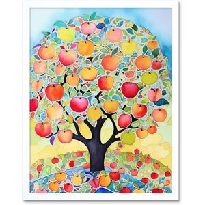 Artery8 Wall Art Print Apple Tree Fruit Harvest Day Folk Art Bright Watercolour Painting Art Framed in White Size: W12" x H16" White W12" x H16" Artery8 Wall Art Print Apple Tree Fruit Harvest Day Folk Art Bright Watercolour Painting Art Framed in White Size: W12" x H16" White W12" x H16"