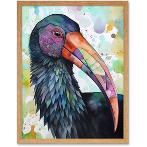 Artery8 Wall Art Print Northern Bald Ibis Bird With Multicoloured Beak Folk Art Watercolour Painting Art Framed in Light Oak Size: W12" x H16" Light Oak W12" x H16" Artery8 Wall Art Print Northern Bald Ibis Bird With Multicoloured Beak Folk Art Watercolour Painting Art Framed in Light Oak Size: W12" x H16" Light Oak W12" x H16"