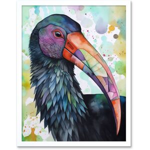 Artery8 Wall Art Print Northern Bald Ibis Bird With Multicoloured Beak Folk Art Watercolour Painting Art Framed in White Size: W12" x H16" White W12" x H16" Artery8 Wall Art Print Northern Bald Ibis Bird With Multicoloured Beak Folk Art Watercolour Painting Art Framed in White Size: W12" x H16" White W12" x H16"