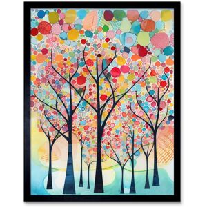 Artery8 Wall Art Print Colourful Trees Blooming In Spring Folk Art Watercolour Painting Art Framed in Black Size: W12" x H16" Black W12" x H16" Artery8 Wall Art Print Colourful Trees Blooming In Spring Folk Art Watercolour Painting Art Framed in Black Size: W12" x H16" Black W12" x H16"