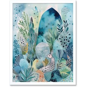 Artery8 Wall Art Print Coastal Plants & Animals Folk Art Watercolour Painting Art Framed in White Size: W12" x H16" White W12" x H16" Artery8 Wall Art Print Coastal Plants & Animals Folk Art Watercolour Painting Art Framed in White Size: W12" x H16" White W12" x H16"