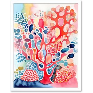 Artery8 Wall Art Print Pink & Blue Coral Folk Art Watercolour Painting Art Framed in White Size: W12" x H16" White W12" x H16" Artery8 Wall Art Print Pink & Blue Coral Folk Art Watercolour Painting Art Framed in White Size: W12" x H16" White W12" x H16"
