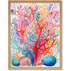 Artery8 Wall Art Print Rainbow Coral Folk Art Watercolour Painting Art Framed in Light Oak Size: W12" x H16" Light Oak W12" x H16" Artery8 Wall Art Print Rainbow Coral Folk Art Watercolour Painting Art Framed in Light Oak Size: W12" x H16" Light Oak W12" x H16"
