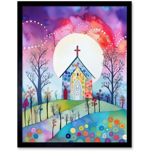 Artery8 Wall Art Print Countryside Chapel In Full Moon Spring Night Folk Art Watercolour Painting Art Framed in Black Size: W12" x H16" Black W12" x H16" Artery8 Wall Art Print Countryside Chapel In Full Moon Spring Night Folk Art Watercolour Painting Art Framed in Black Size: W12" x H16" Black W12" x H16"