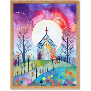 Artery8 Wall Art Print Countryside Chapel In Full Moon Spring Night Folk Art Watercolour Painting Art Framed in Light Oak Size: W12" x H16" Light Oak W12" x H16" Artery8 Wall Art Print Countryside Chapel In Full Moon Spring Night Folk Art Watercolour Painting Art Framed in Light Oak Size: W12" x H16" Light Oak W12" x H16"