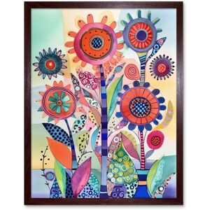 Artery8 Wall Art Print Large Flower Blooms With Embroidery Style Patterns Folk Art Watercolour Painting Art Framed in Brown Size: W12" x H16" Brown W12" x H16" Artery8 Wall Art Print Large Flower Blooms With Embroidery Style Patterns Folk Art Watercolour Painting Art Framed in Brown Size: W12" x H16" Brown W12" x H16"