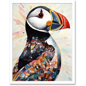 Artery8 Wall Art Print Multicolour Pattern Feather Puffin Bird Folk Art Framed in White Size: W12" x H16" White W12" x H16" Artery8 Wall Art Print Multicolour Pattern Feather Puffin Bird Folk Art Framed in White Size: W12" x H16" White W12" x H16"