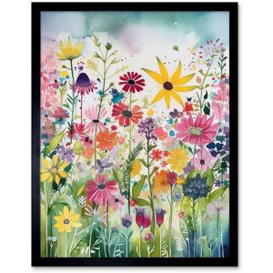 Artery8 Wall Art Print Bright Wildflower Floral Blooms Folk Art Framed in Black Size: W12" x H16" Black W12" x H16" Artery8 Wall Art Print Bright Wildflower Floral Blooms Folk Art Framed in Black Size: W12" x H16" Black W12" x H16"