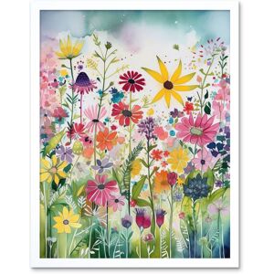 Artery8 Wall Art Print Bright Wildflower Floral Blooms Folk Art Framed in White Size: W12" x H16" White W12" x H16" Artery8 Wall Art Print Bright Wildflower Floral Blooms Folk Art Framed in White Size: W12" x H16" White W12" x H16"