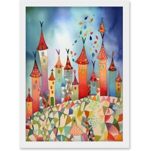 Artery8 Celebration Day Cityscape Processional Street Folk Art Watercolour Painting Artwork Framed Wall Art Print A4 in White White Artery8 Celebration Day Cityscape Processional Street Folk Art Watercolour Painting Artwork Framed Wall Art Print A4 in White White