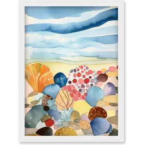 Artery8 Seaside Beachcombing Colourful Seashells & Beach Pebbles Watercolour Painting Artwork Framed Wall Art Print A4 in White White Artery8 Seaside Beachcombing Colourful Seashells & Beach Pebbles Watercolour Painting Artwork Framed Wall Art Print A4 in White White