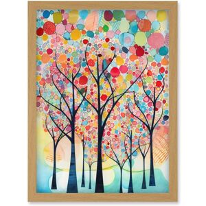 Artery8 Colourful Trees Blooming In Spring Folk Art Watercolour Painting Artwork Framed Wall Art Print A4 in Light Oak Light Oak Artery8 Colourful Trees Blooming In Spring Folk Art Watercolour Painting Artwork Framed Wall Art Print A4 in Light Oak Light Oak