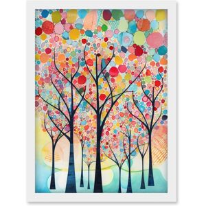 Artery8 Colourful Trees Blooming In Spring Folk Art Watercolour Painting Artwork Framed Wall Art Print A4 in White White Artery8 Colourful Trees Blooming In Spring Folk Art Watercolour Painting Artwork Framed Wall Art Print A4 in White White
