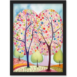 Artery8 Two Trees Blooming In Spring Folk Art Watercolour Painting Artwork Framed Wall Art Print A4 in Black Black Artery8 Two Trees Blooming In Spring Folk Art Watercolour Painting Artwork Framed Wall Art Print A4 in Black Black