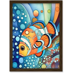 Artery8 Clownfish Colourful Folk Art Watercolour Painting Artwork Framed Wall Art Print A4 in Brown Brown Artery8 Clownfish Colourful Folk Art Watercolour Painting Artwork Framed Wall Art Print A4 in Brown Brown