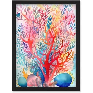 Artery8 Rainbow Coral Folk Art Watercolour Painting Artwork Framed Wall Art Print A4 in Black Black Artery8 Rainbow Coral Folk Art Watercolour Painting Artwork Framed Wall Art Print A4 in Black Black