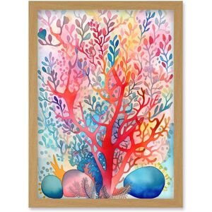 Artery8 Rainbow Coral Folk Art Watercolour Painting Artwork Framed Wall Art Print A4 in Light Oak Light Oak Artery8 Rainbow Coral Folk Art Watercolour Painting Artwork Framed Wall Art Print A4 in Light Oak Light Oak