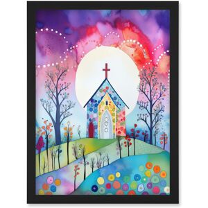 Artery8 Countryside Chapel In Full Moon Spring Night Folk Art Watercolour Painting Artwork Framed Wall Art Print A4 in Black Black Artery8 Countryside Chapel In Full Moon Spring Night Folk Art Watercolour Painting Artwork Framed Wall Art Print A4 in Black Black