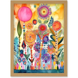 Artery8 Garden Flowers In Spring Folk Art Watercolour Painting Artwork Framed Wall Art Print A4 in Light Oak Light Oak Artery8 Garden Flowers In Spring Folk Art Watercolour Painting Artwork Framed Wall Art Print A4 in Light Oak Light Oak