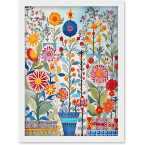Artery8 Garden Flowers Folk Art Watercolour Painting Artwork Framed Wall Art Print A4 in White White Artery8 Garden Flowers Folk Art Watercolour Painting Artwork Framed Wall Art Print A4 in White White