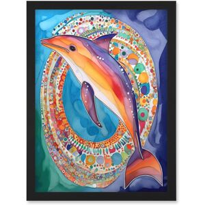 Artery8 Rainbow Dolphin & Pattern Hoop Folk Art Watercolour Painting Artwork Framed Wall Art Print A4 in Black Black Artery8 Rainbow Dolphin & Pattern Hoop Folk Art Watercolour Painting Artwork Framed Wall Art Print A4 in Black Black