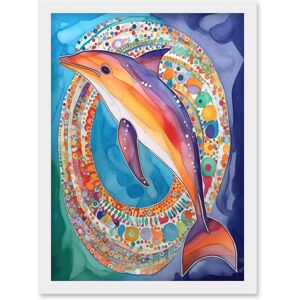 Artery8 Rainbow Dolphin & Pattern Hoop Folk Art Watercolour Painting Artwork Framed Wall Art Print A4 in White White Artery8 Rainbow Dolphin & Pattern Hoop Folk Art Watercolour Painting Artwork Framed Wall Art Print A4 in White White