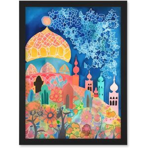 Artery8 Islamic Mosque At Night Folk Art Watercolour Painting Artwork Framed Wall Art Print A4 in Black Black Artery8 Islamic Mosque At Night Folk Art Watercolour Painting Artwork Framed Wall Art Print A4 in Black Black