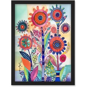 Artery8 Large Flower Blooms With Embroidery Style Patterns Folk Art Watercolour Painting Artwork Framed Wall Art Print A4 in Black Black Artery8 Large Flower Blooms With Embroidery Style Patterns Folk Art Watercolour Painting Artwork Framed Wall Art Print A4 in Black Black